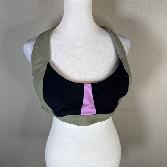 Prana Swim Top XL Black Pink Color Block Fair Trade Athletic‎ Tie Back - Picture 1 of 7